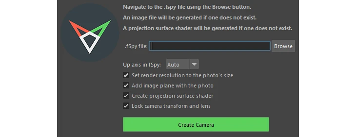 fSpy Importer window in Maya