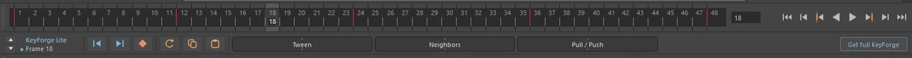 The KeyForge Lite bar docked under the Maya Time Slider
