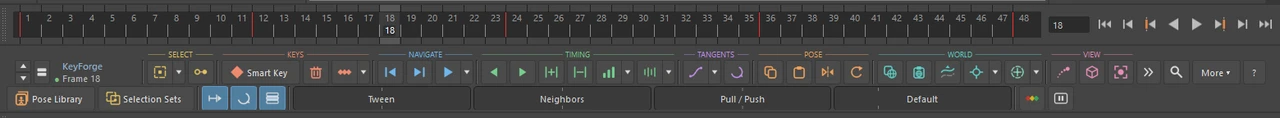 The KeyForge bar docked under the Maya Time Slider