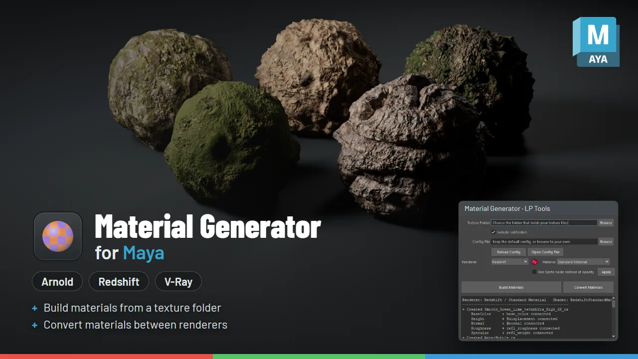 Material Generator and Converter for Maya in Maya