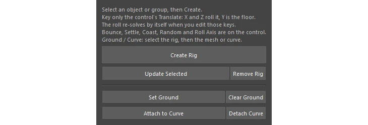 Roll Anything window in Maya